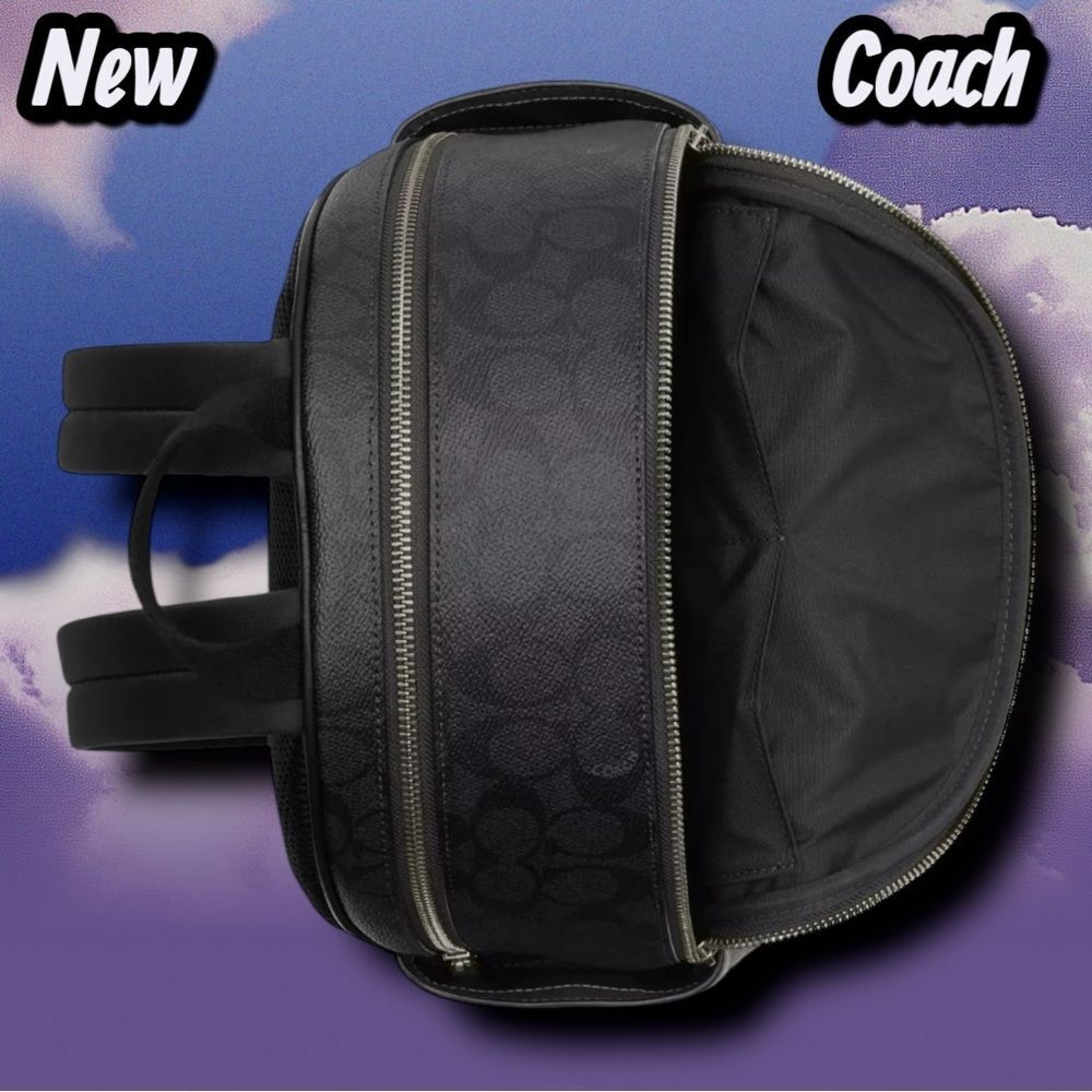 🔴New NWT Coach Court Backpack – Signature Canvas | Gunmetal/Charcoal/Black - Picture 6 of 8